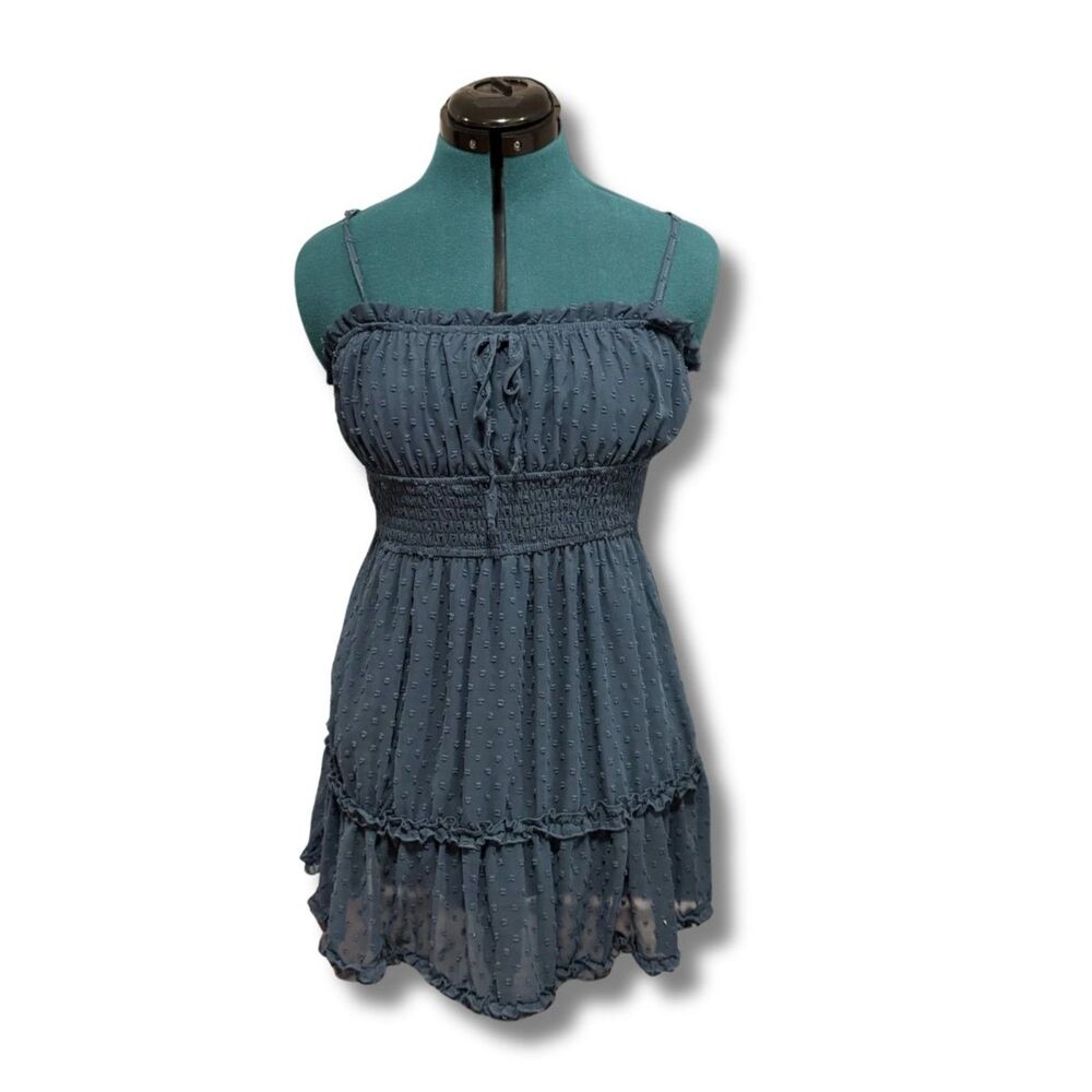 Altar'd State Blue Tiered Ruffle Mini Dress Large fits Small Adjustable Straps